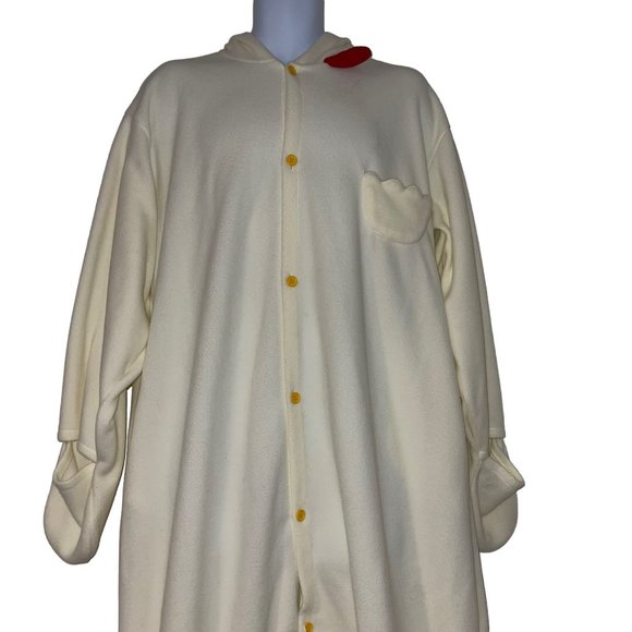 Fleece Chicken Rooster Unionsuit Costume Mens M Cream Halloween Hooded Oversized - Picture 2 of 10